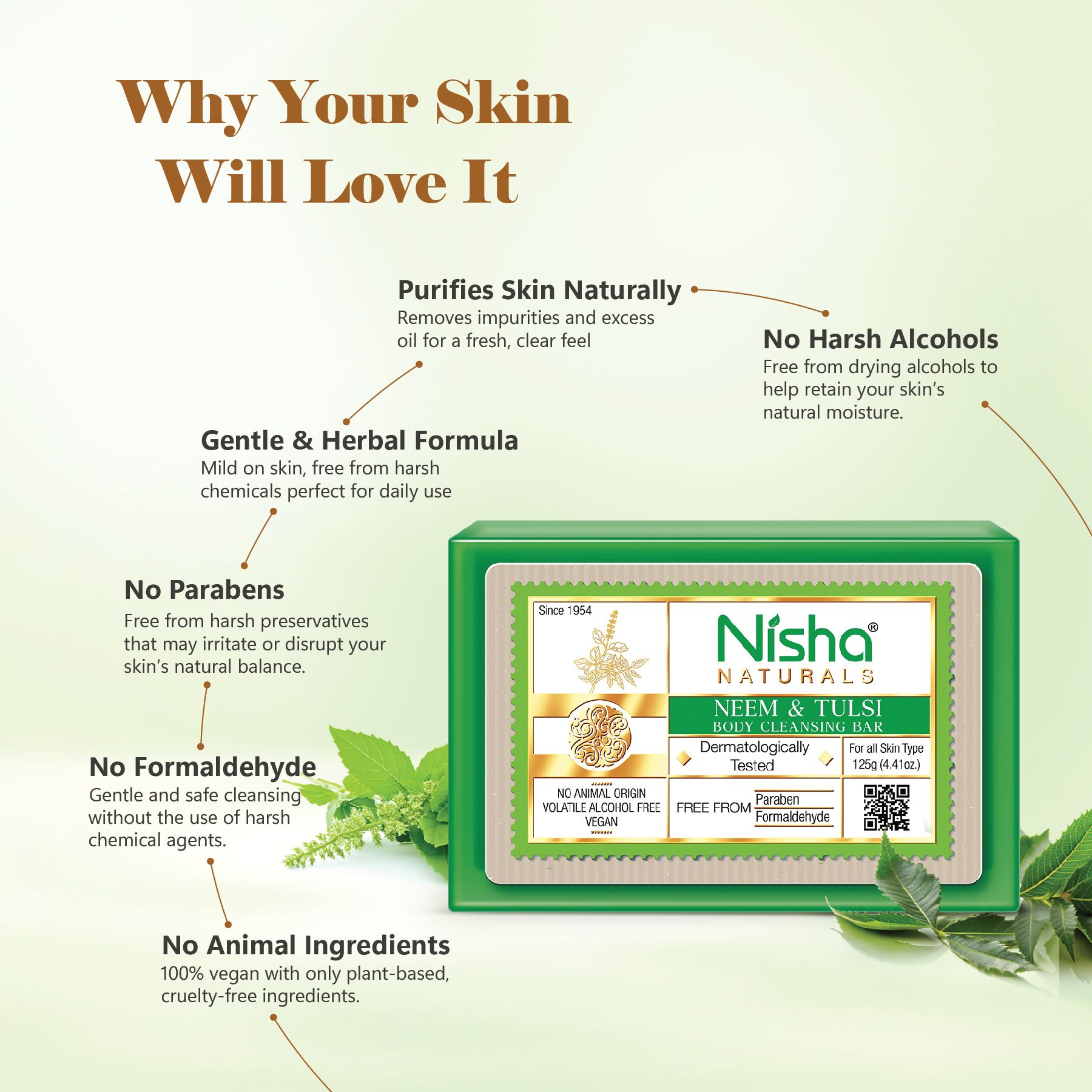 Nisha Neem & Tulsi Body Cleansing Soap Bar 125G – Paraben Free, Vegan, Gentle Cleanse For Soft & Supple Skin, Suitable For All Skin Types, Men & Women image 4