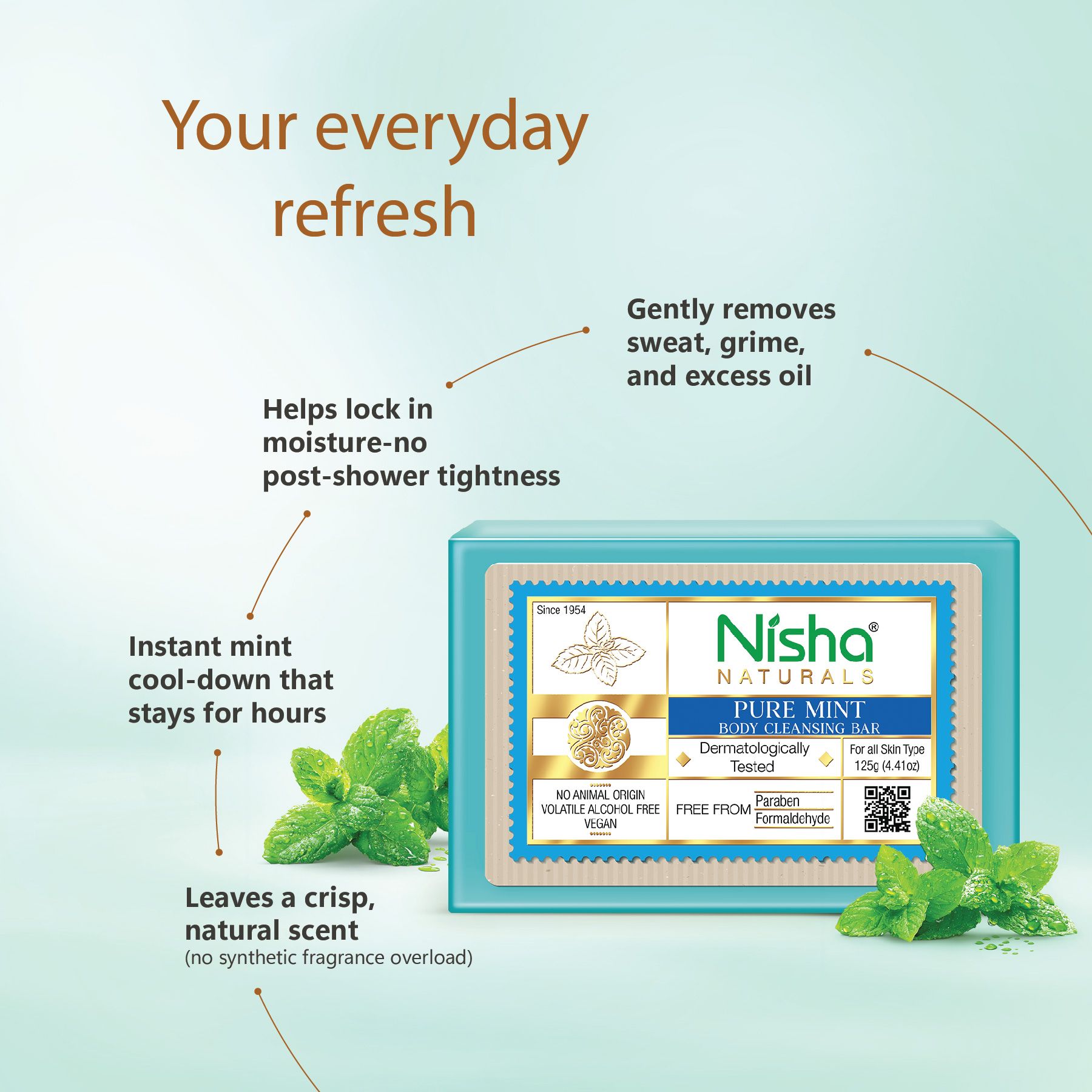 Nisha Mint Body Cleansing Soap Bar 125G – Paraben Free, Vegan, Gentle Cleanse For Soft & Supple Skin, Suitable For All Skin Types, Men & Women image 4