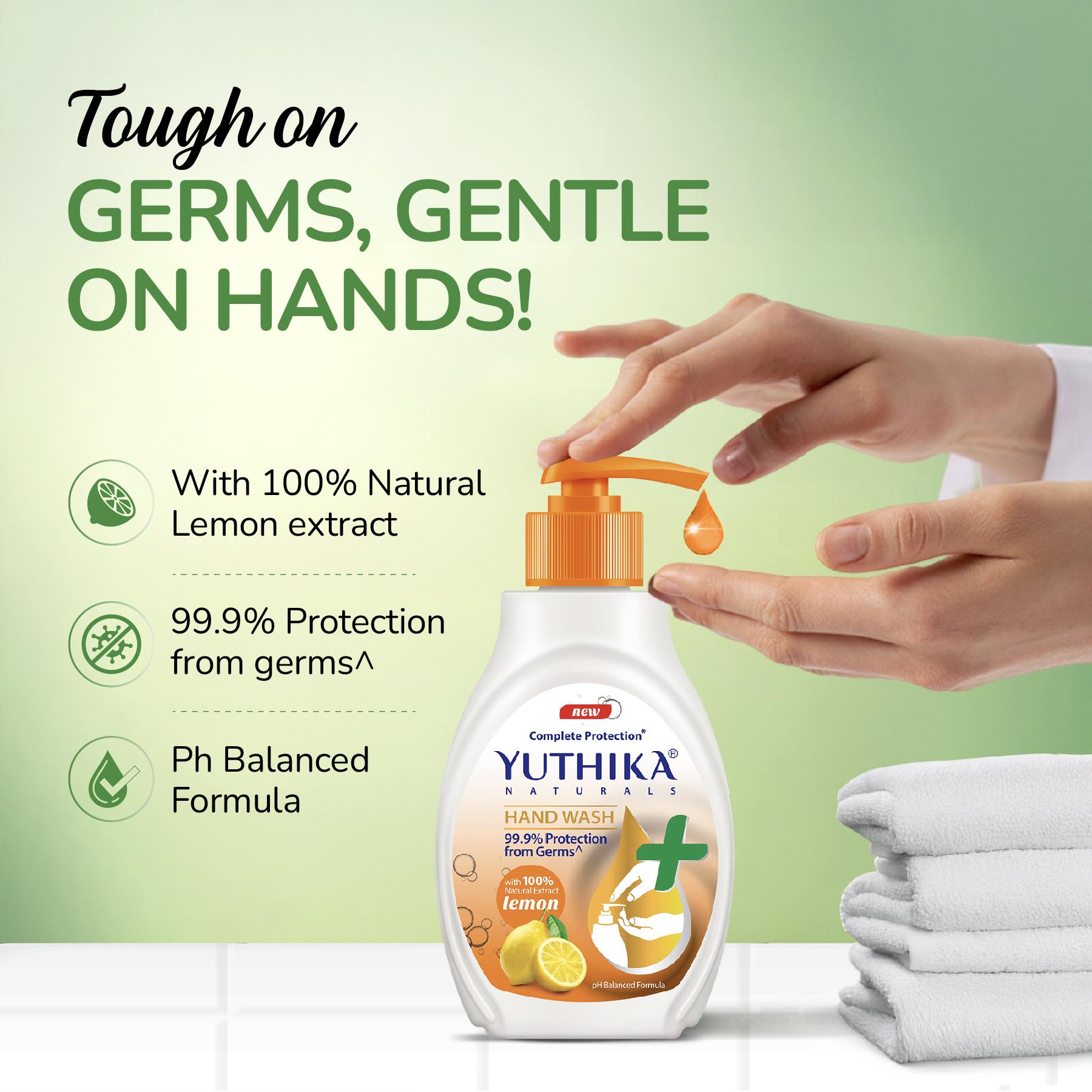 Yutika Naturals Complete Protection Hand Wash With 100% Natural Extracts For Hand Hygiene & Germ Protection With Ph Balanced Formula Bottle Pack Of 2, 200ML Lemon image 4
