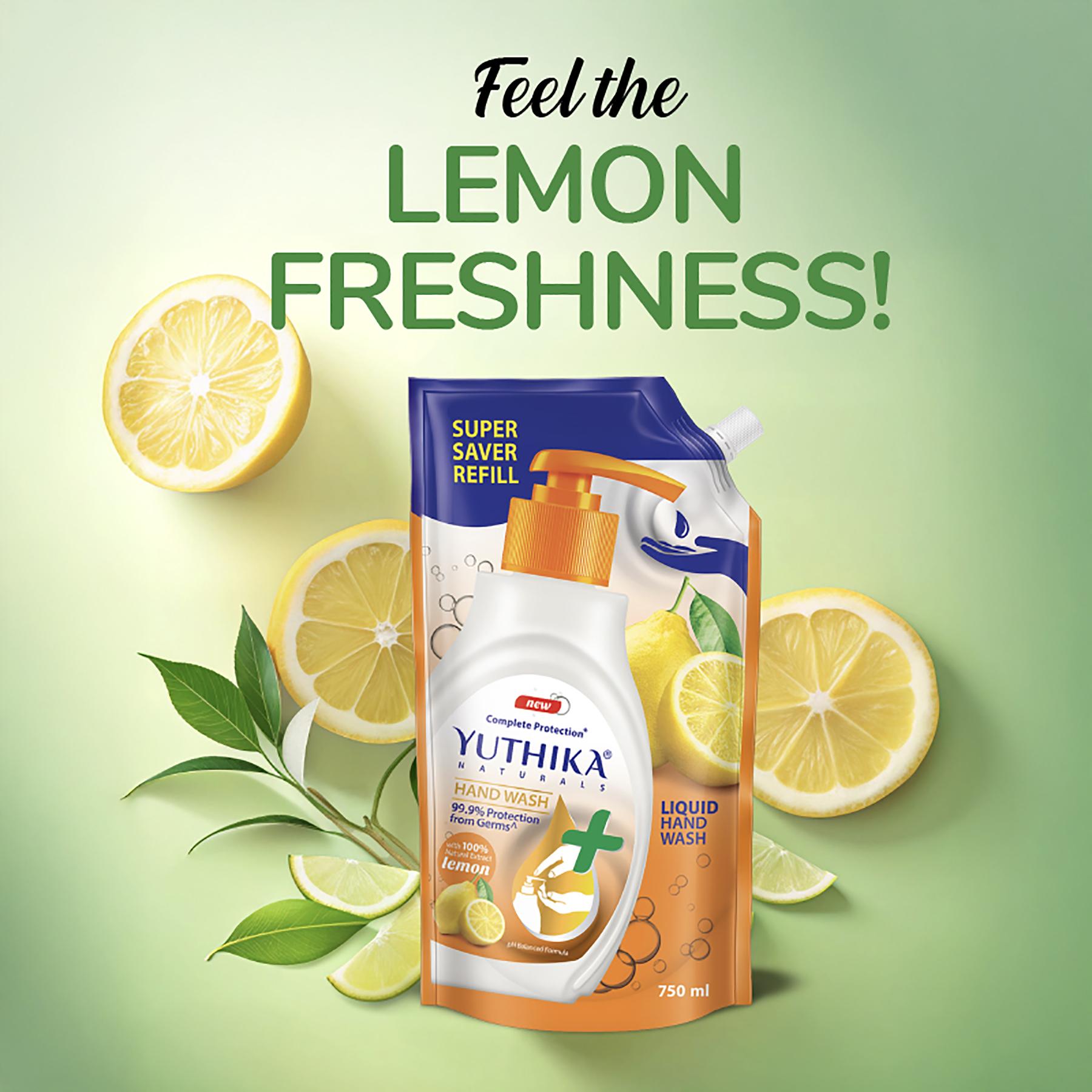 Yuthika Germ Protection Lemon Hand Wash Liquid Refill 750ML | Antibactirial Handwash With Ph Balanced Formula image 4