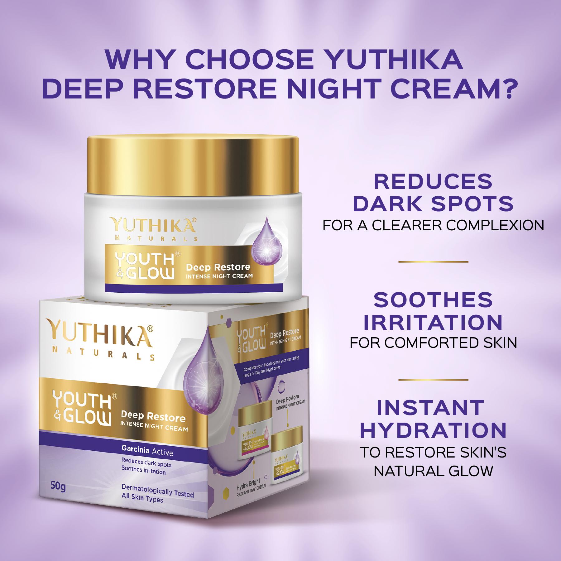 Yuthika Youth & Glow Deep Restore Night Cream For Women Oil Free, Non Sticky, Reduces Dark Spots, Fine Lines & Wrinkles, Dermatologist Tested For All Skin Types (50G) image 5