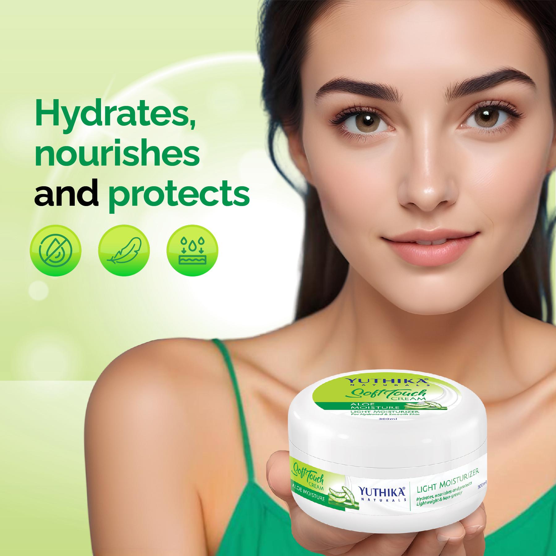Yuthika Naturals Aloe Moisture Light Moisturizer Cream For Face, Hand & Body, Non-sticky, Deep Nourishment, Suitable For All Skin Types (300ML) image 5