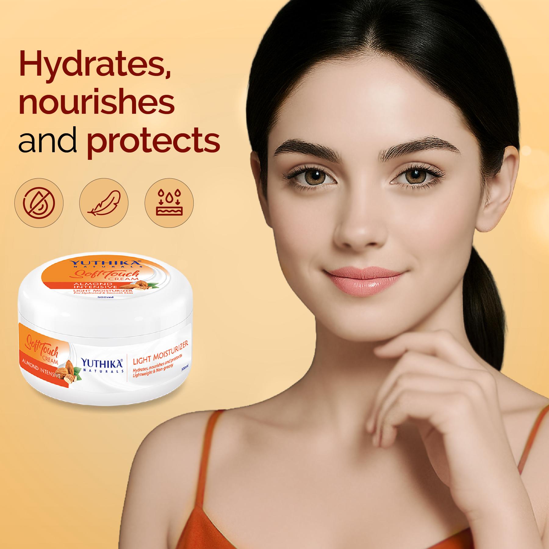 Yuthika Almond Intensive Light Moisturizer Cream 300ML | Non Sticky, Non Greasy, Instant Hydration, Deep Nourishment | For Face, Hand & Body | All Skin Types image 5