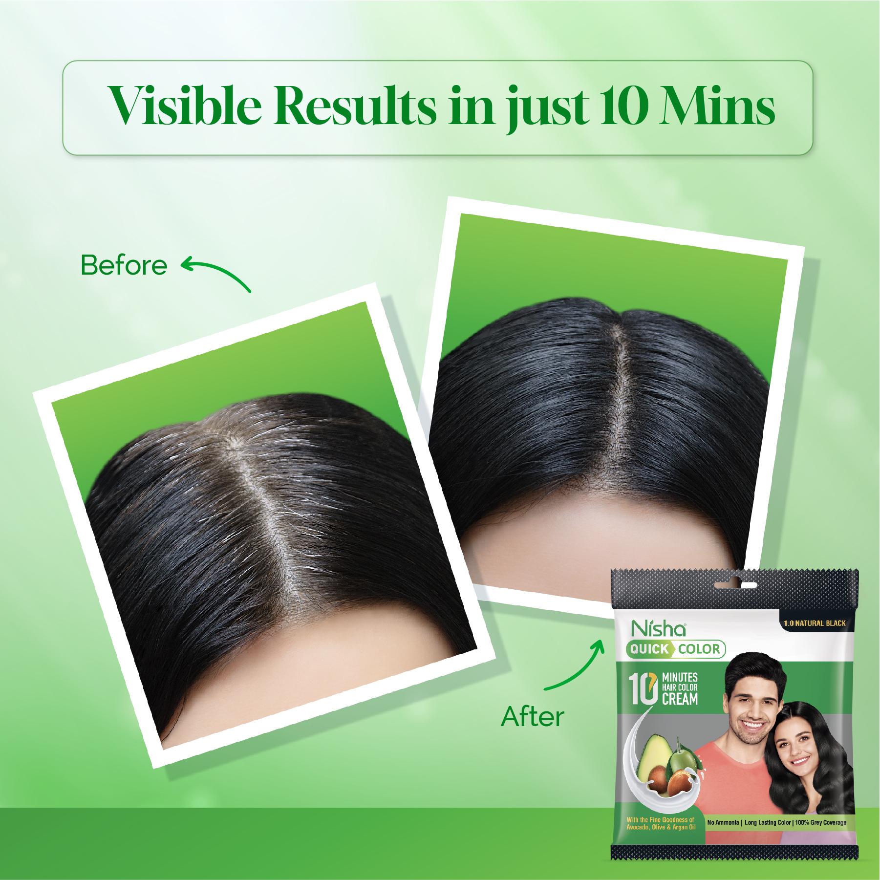Nisha Hair Colour For Women & Men - 1.0 Natural Black Permanent Hair Colour Quick Color 10-MINUTE 30G Pouch Ammonia-free image 5