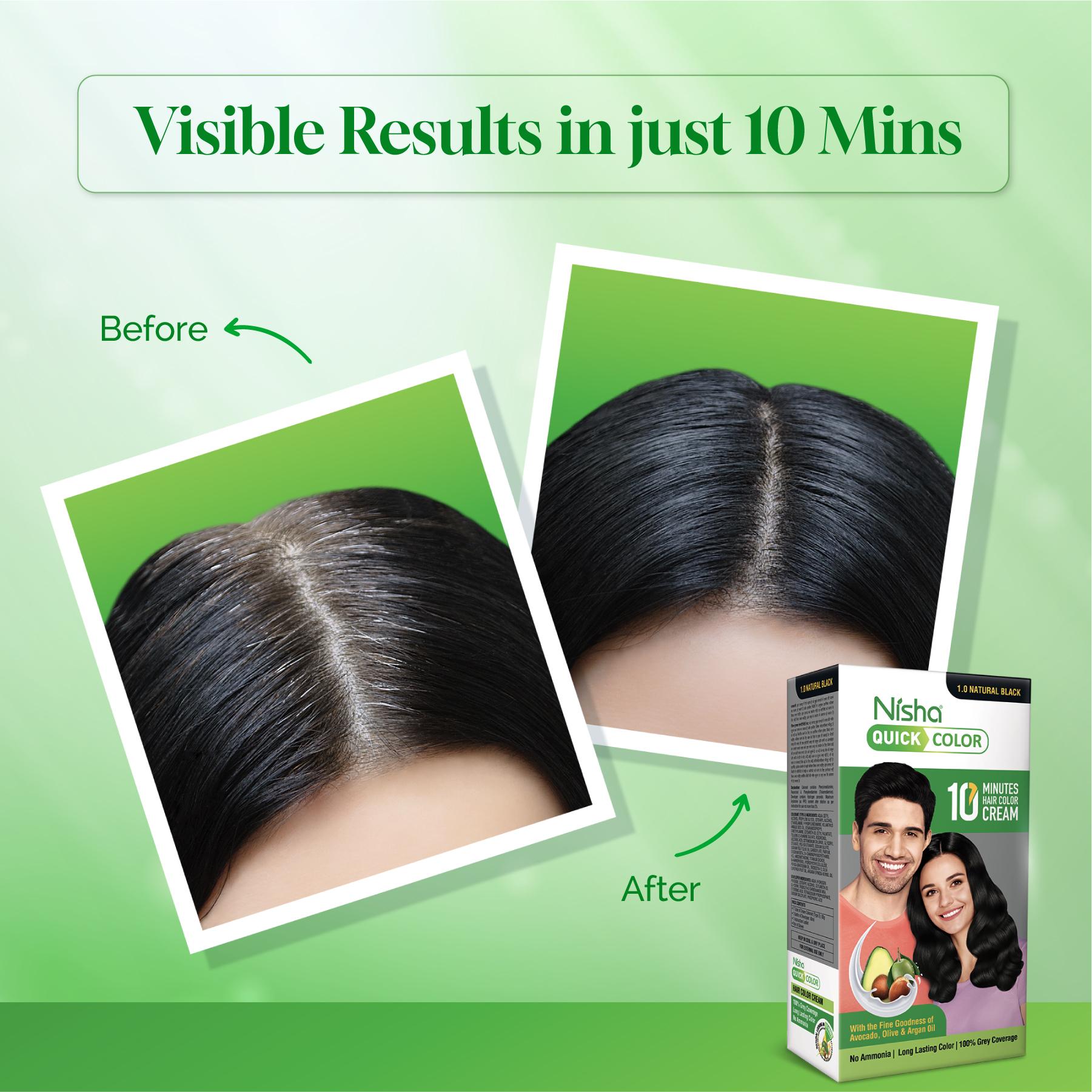 Nisha Hair Colour For Women & Men - 1.0 Natural Black Permanent Hair Colour Quick Color 10-MINUTE 120G Pouch Ammonia-free image 5