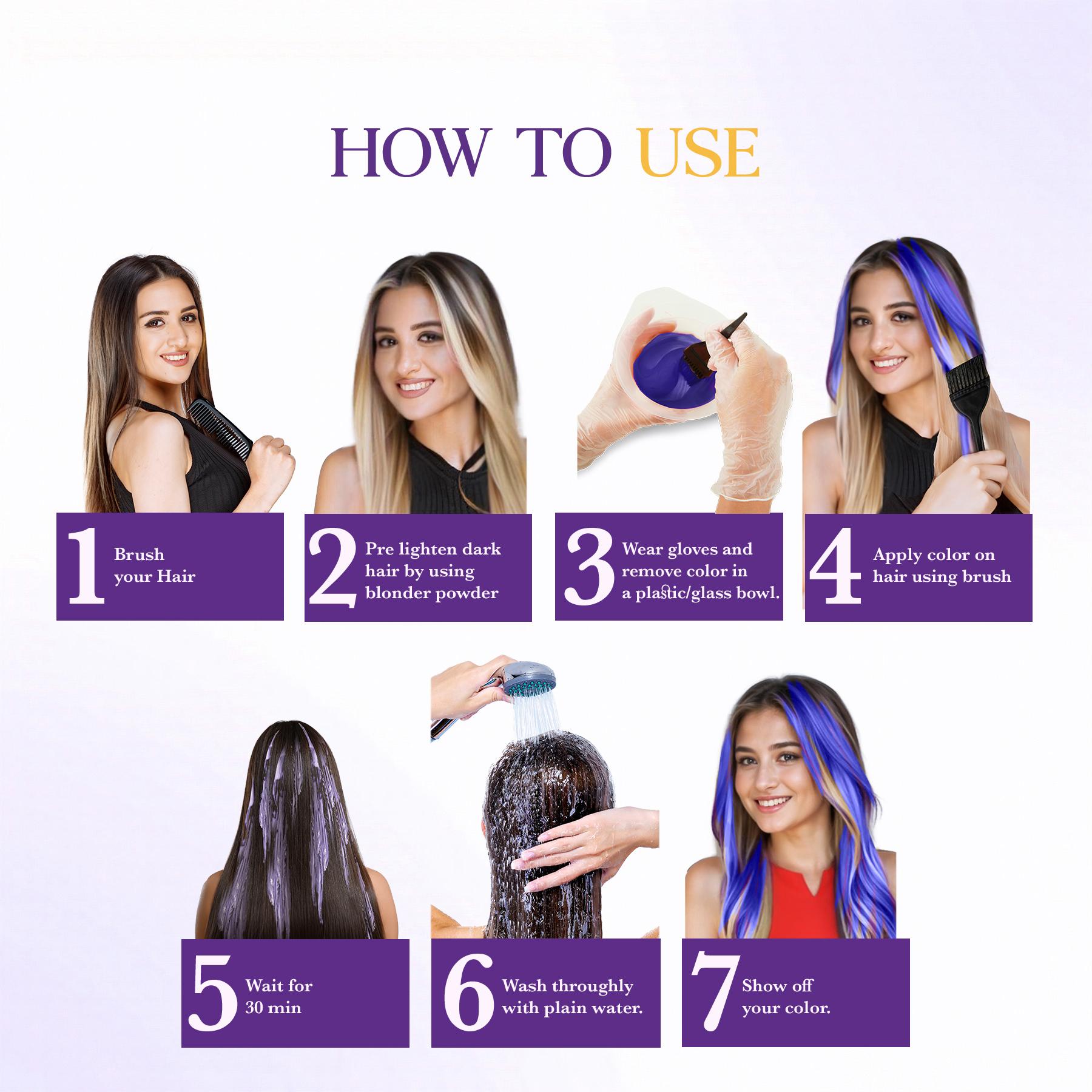 Cosglam Semi Permanent Hair Color For Women & Men, (120G, #61 Purple Blue) Enriched With Conditioner, Glossy Finish, No Ammonia, No Peroxide & Non Oxidative image 5