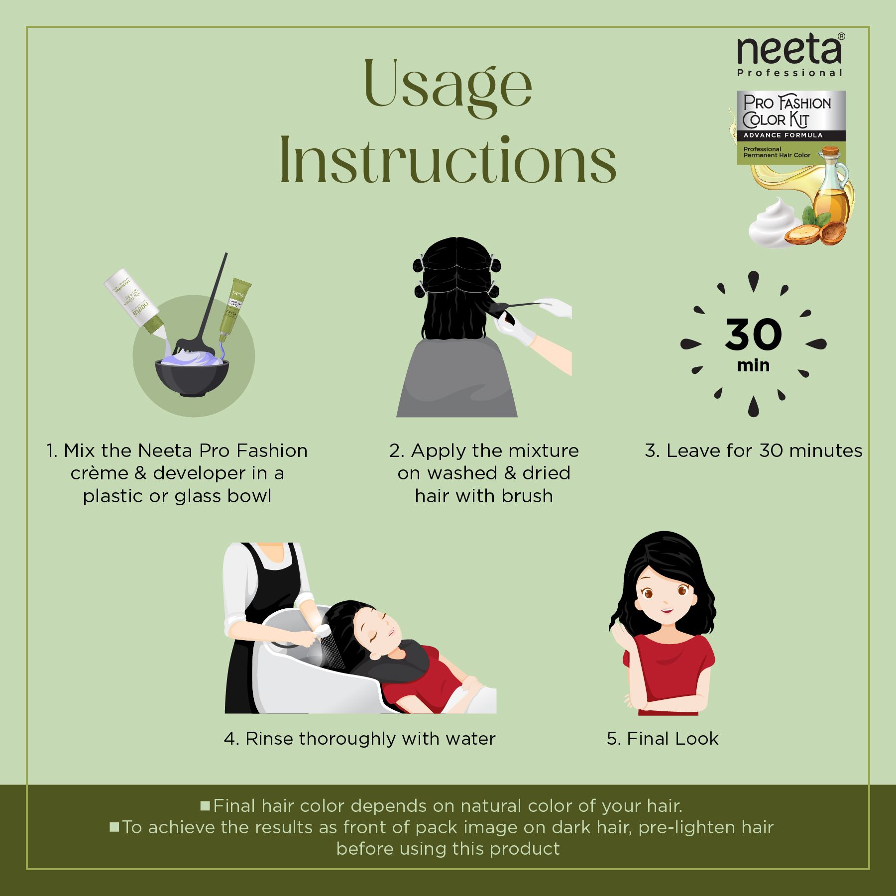 Neeta Professional Fashion Color Kit Permanent Hair Color Natural Black.1.0 image 5