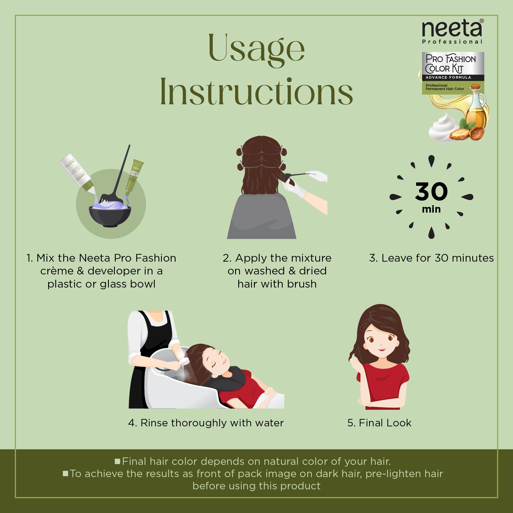 Neeta Professional Fashion Color Kit Permanent Hair Color Dark Brown 3.0 image 5