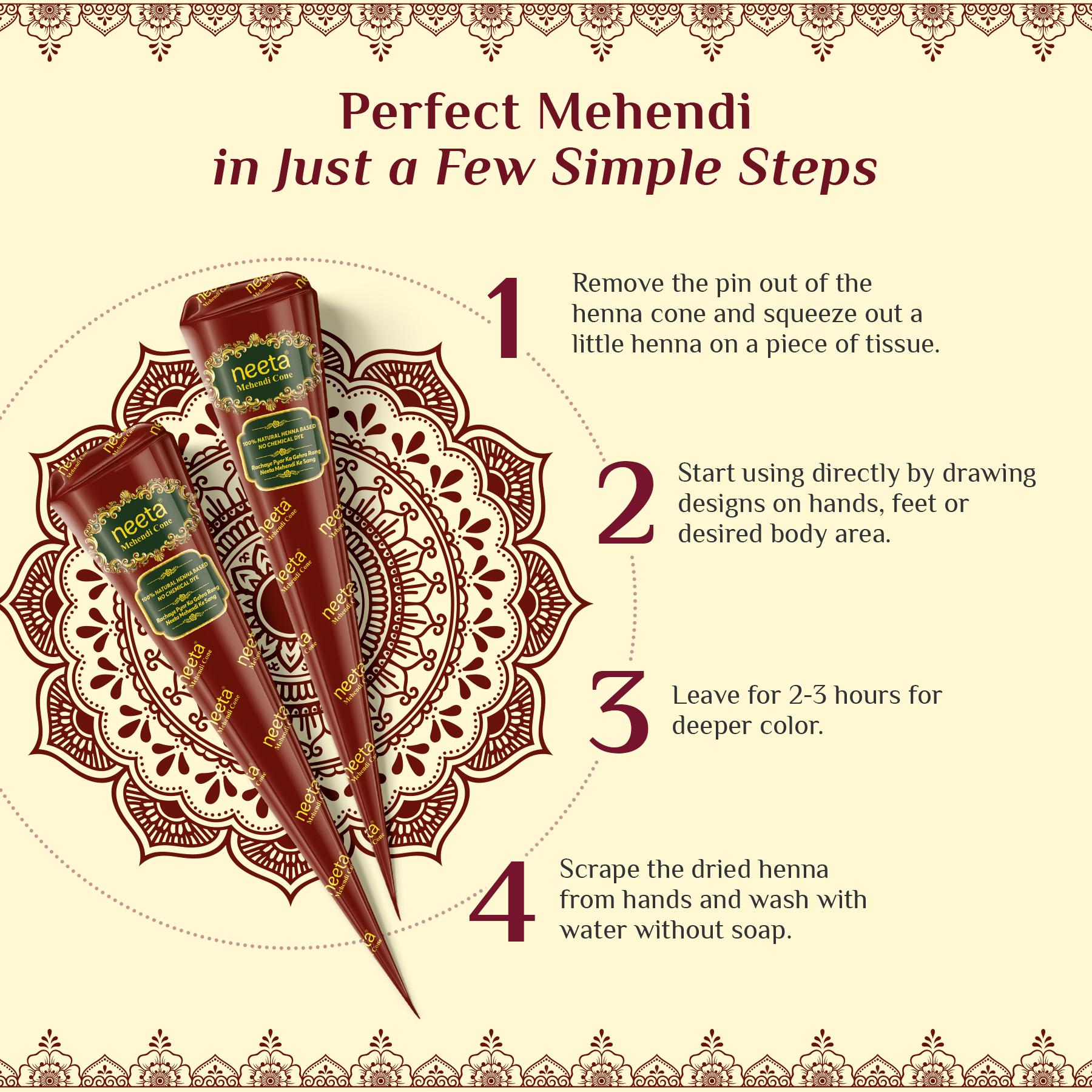 Neeta Mehendi Cone For Hand Design – 12 Henna Cones (20G Each Cone) For Bridal, Wedding & Dulhan Mehndi, Ready-to-use image 5