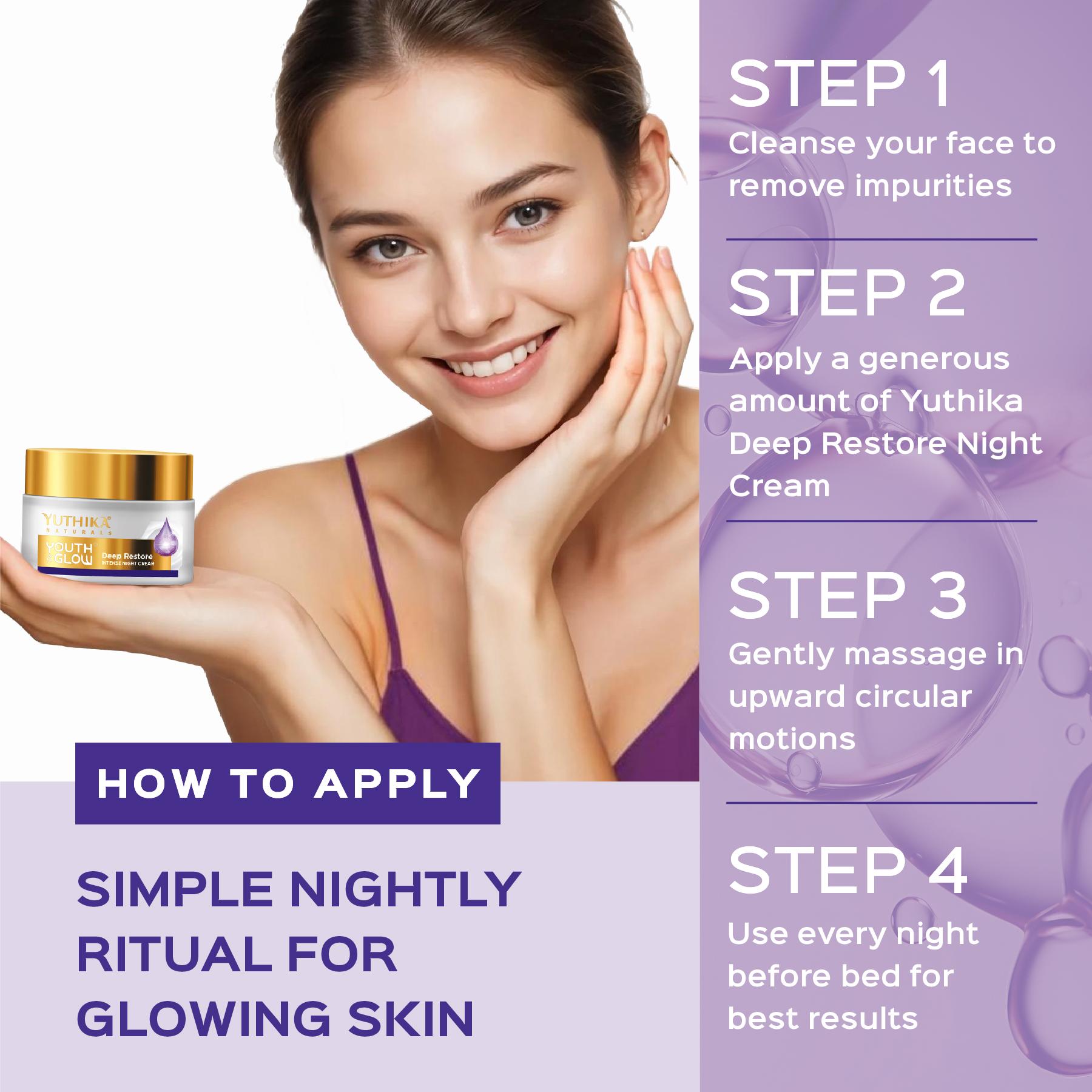 Yuthika Youth & Glow Deep Restore Night Cream For Women Oil Free, Non Sticky, Reduces Dark Spots, Fine Lines & Wrinkles, Dermatologist Tested For All Skin Types (50G) image 6