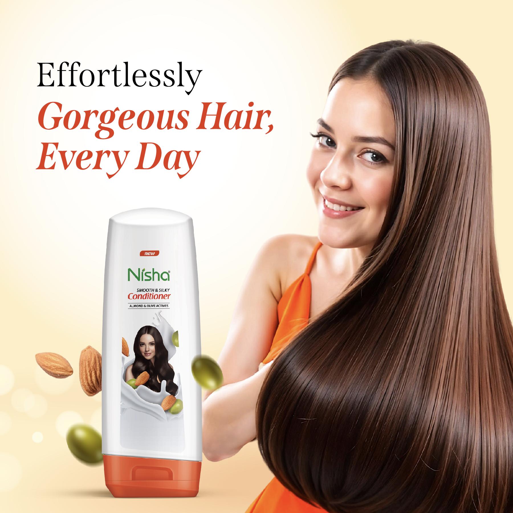 Nisha Conditioner For Women, Almond & Olive Active, Hair Conditioner For Dry And Frizzy Hair, Smooth & Silky Look, 180 Ml Bottle image 6