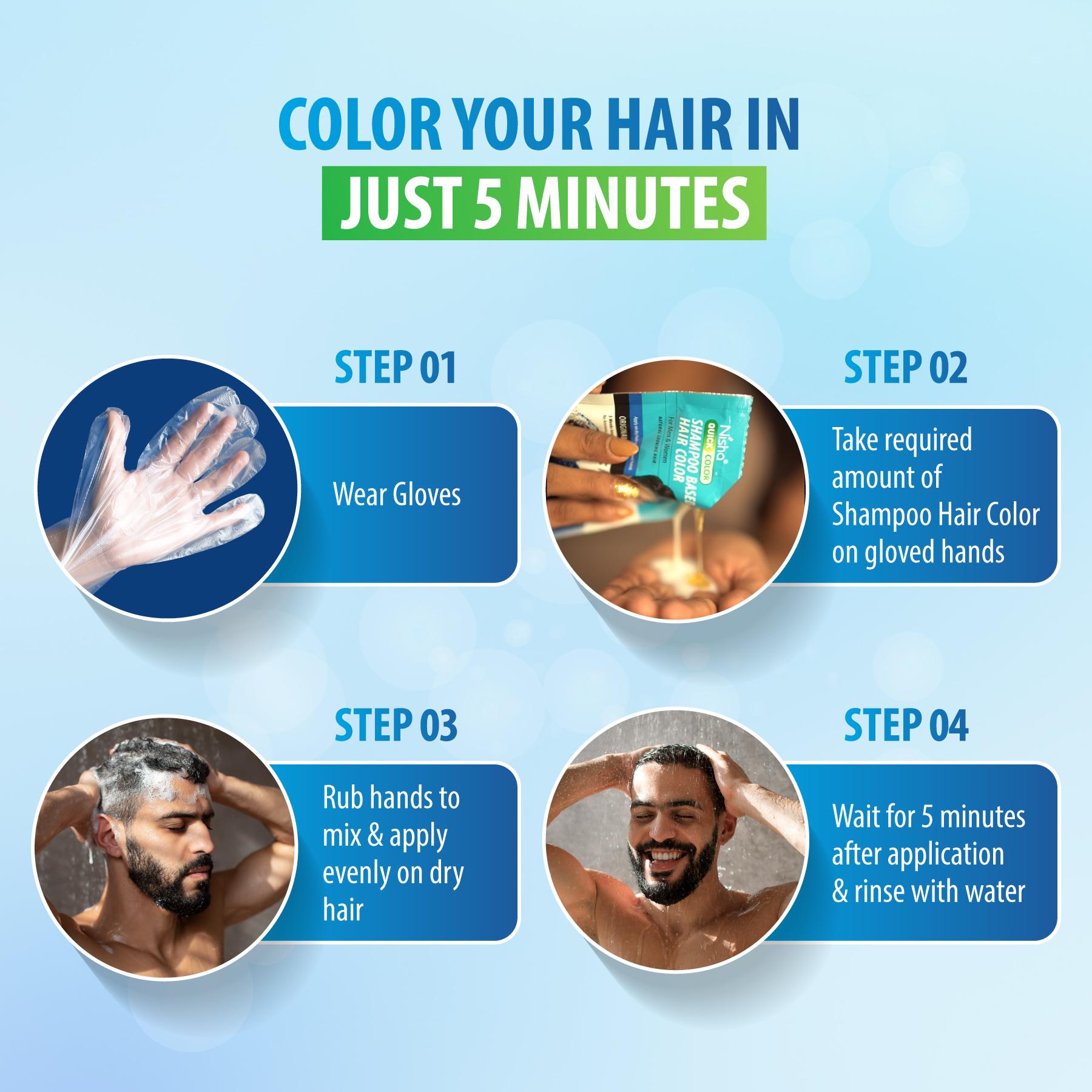 Nisha Quick Color Shampoo Hair Color, Ammonia Free, 100% Grey Coverage, Long Lasting Colour Up To 5 Weeks, Easy, Mess-free Use For Men & Women, Dark Brown (160ML) image 6