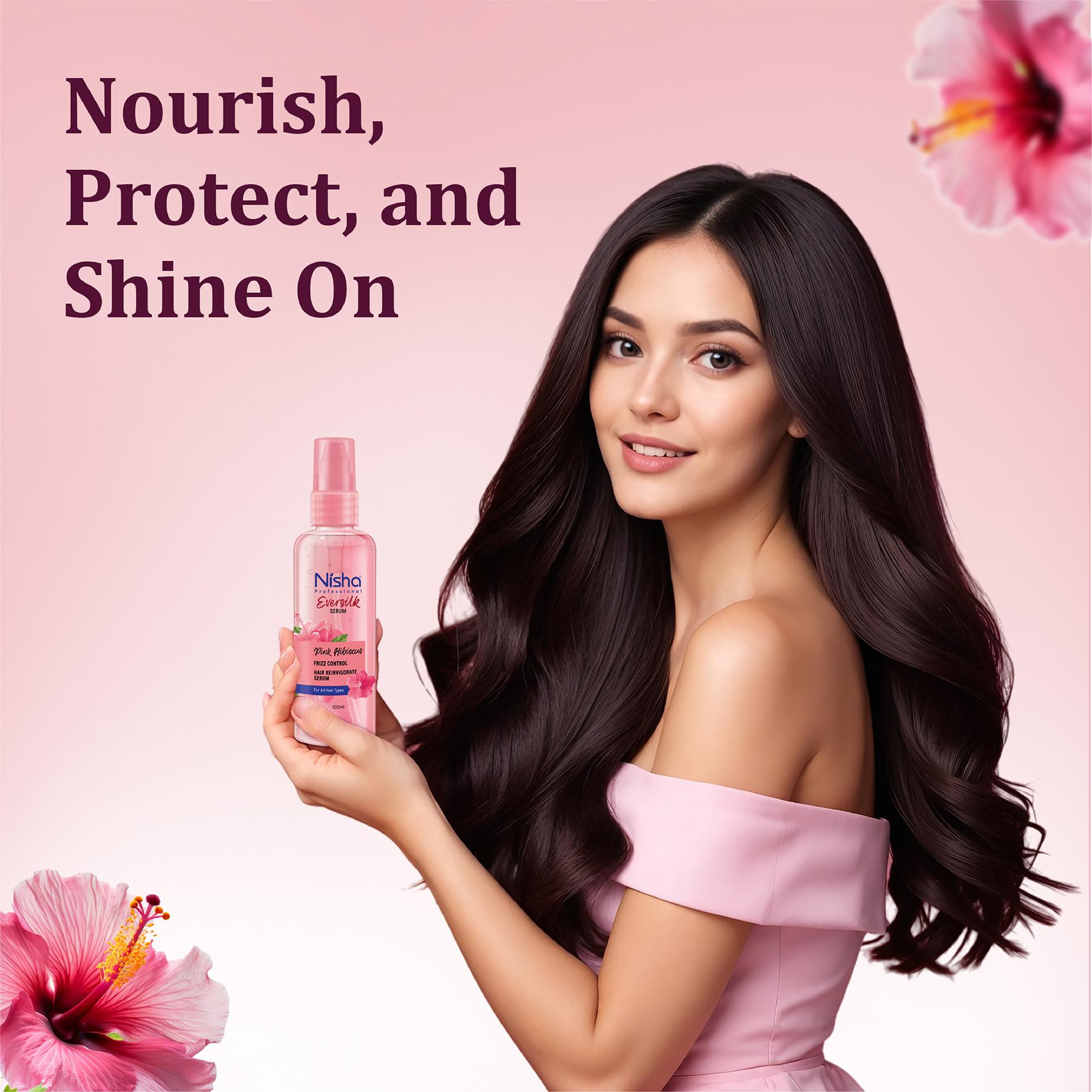 Nisha Hair Serum Eversilk Pink Hibiscus Serum 100ML - Hair Serum For Dry Frizzy Hair, Hair Serum For Women & Men, Serum For Hair Smoothing image 5