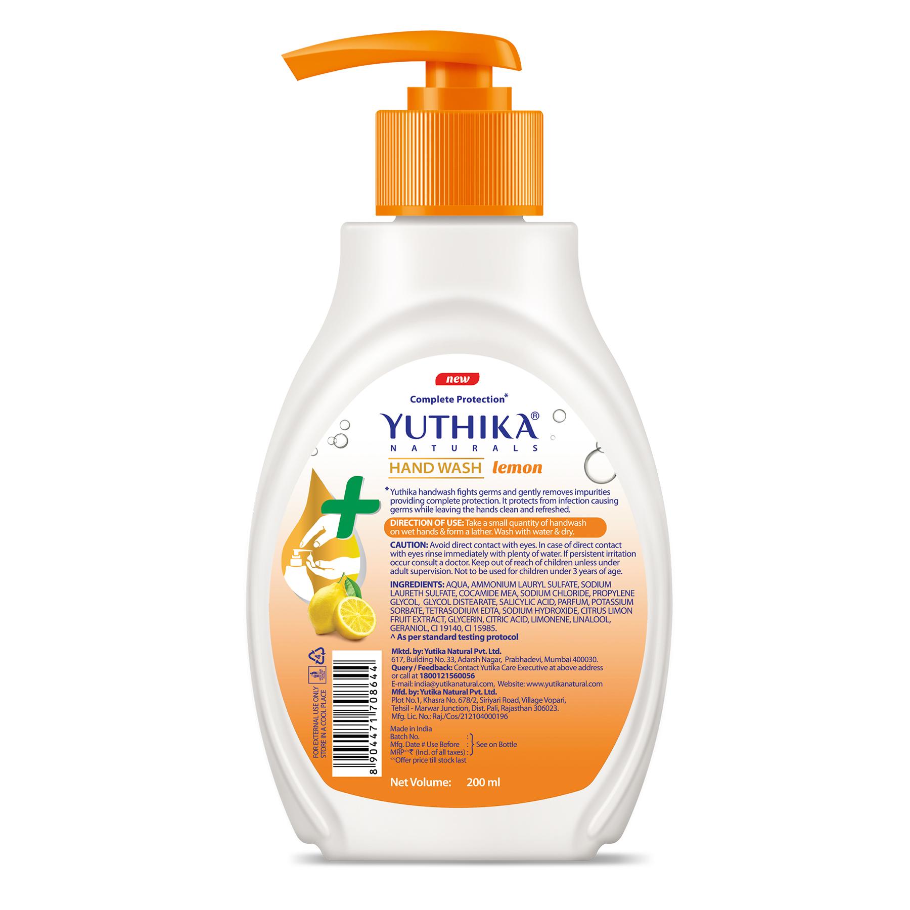 Yutika Naturals Complete Protection Hand Wash With 100% Natural Extracts For Hand Hygiene & Germ Protection With Ph Balanced Formula Bottle Pack Of 2, 200ML Lemon image 6