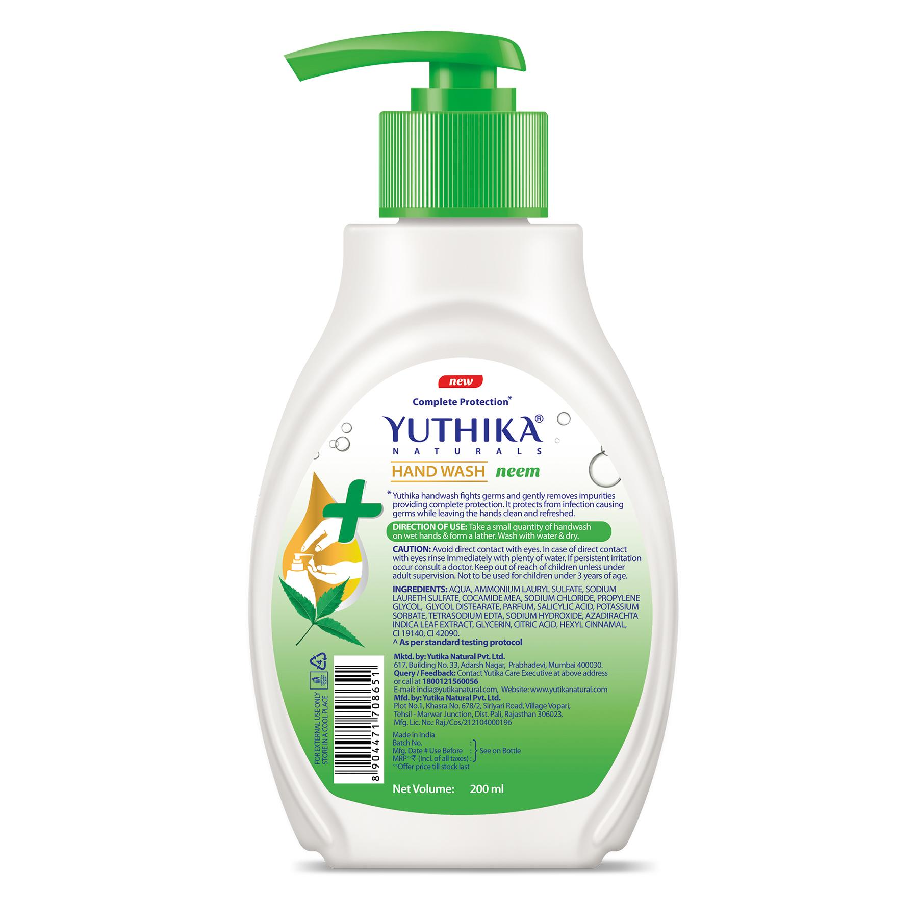 Yutika Naturals Complete Protection Hand Wash With 100% Natural Extracts For Hand Hygiene & Germ Protection With Ph Balanced Formula Bottle Pack Of 2, 200ML Neem image 6