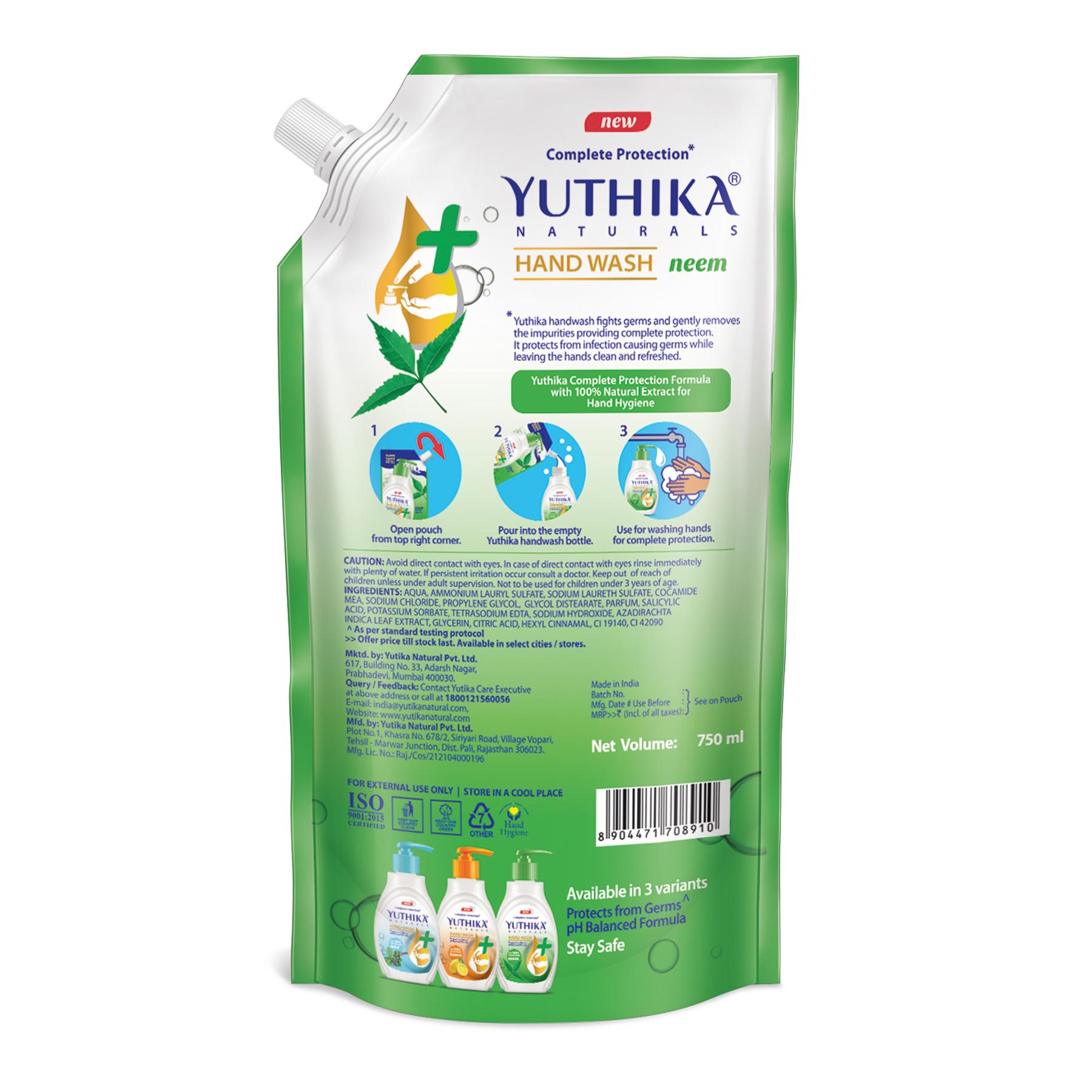 Yuthika Germ Protection Neem Hand Wash Liquid Refill 750ML | Antibactirial Handwash With Ph Balanced Formula image 6