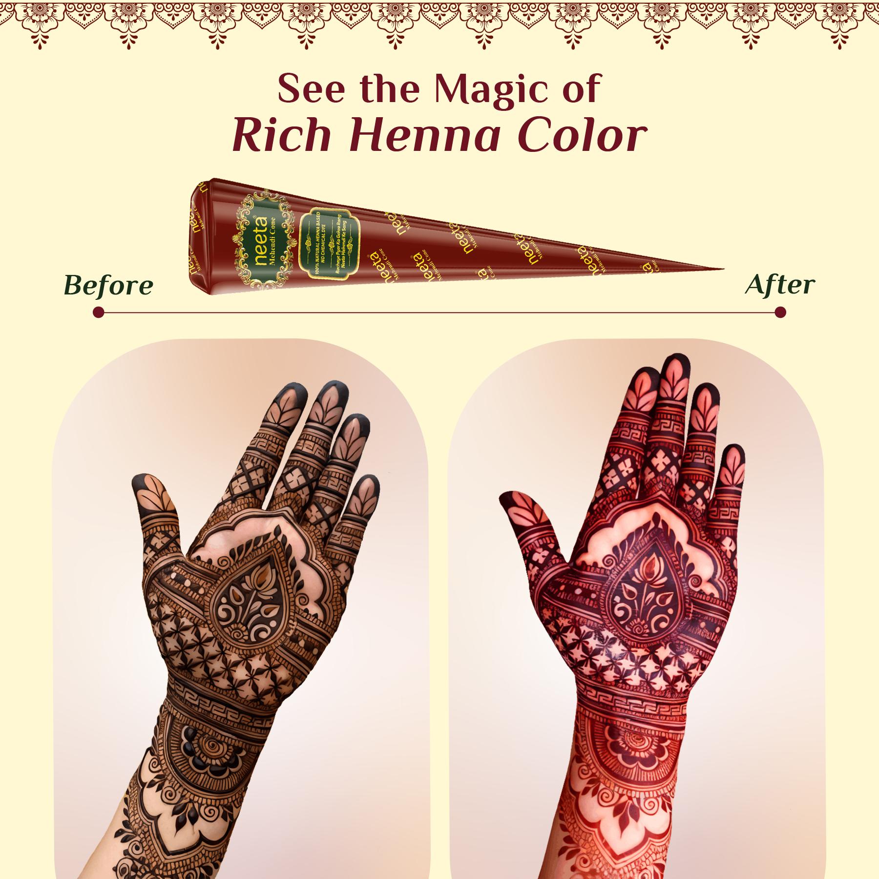 Neeta Mehendi Cone For Hand Design – Pack Of 3 (4 Henna Cones Each, 20G) For Bridal, Wedding & Dulhan Mehndi, Ready-to-use image 6